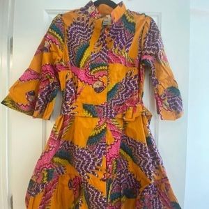 Farm Rio printed belted knee length dress w ruffled bottom & 3/4 sleeve - NEW!